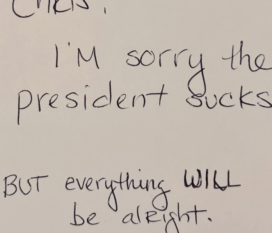 Katie's handwritten words: everything WILL be alright
